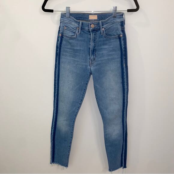 Mother Stunner Zip Ankle Step Fray in Light Kitty Racer Blue Denim Jeans size 25 - Picture 2 of 12